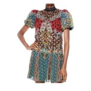 Alice + Olivia Always Forever Multi Red Blue Yellow Floral Button Up Mini Dress